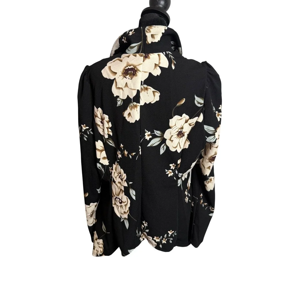 Black Floral Waterfall Blazer Jacket Size 1X Open‎ Front Drape Dark Romance